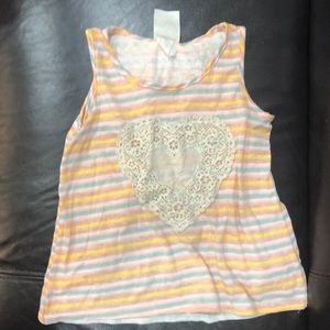 Stripped tee-shirt with laced heart embroidery